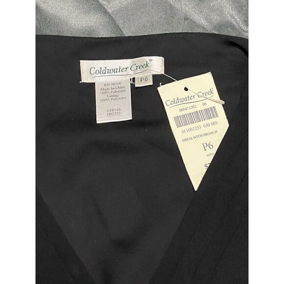 NWT Coldwater Creek LBD Chiffon Black Dress Rhinestone Diamond Brooch 6 Petite - Picture 6 of 14